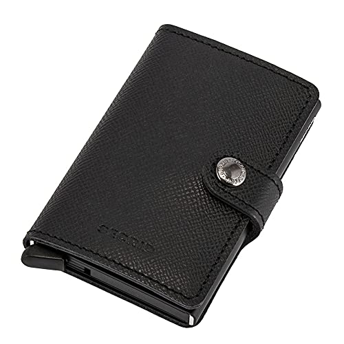 SECRID - Men Mini Wallet Genuine Original Leather RFID Safe Card Case for max 12 cards (Crisple Black)