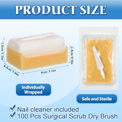 Image of 100 Pcs Surgical Hand Scrub Brush with Sponge Disposable Double Sided Cleaning Scrub Brush for Nails Sensitive Skin Wound Care Doctors Office Cat
