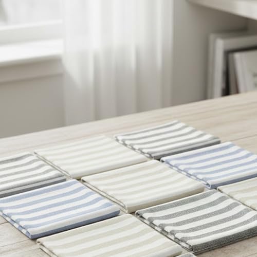 Image of Premium Cotton Hand Towels Set of 10 - Soft & Absorbent Gym Towels, 180 GSM, Striped Multicolor, 24 x 16 Inches, Lightweight Quick Dry Towels for Bathroom, Gym & Travel