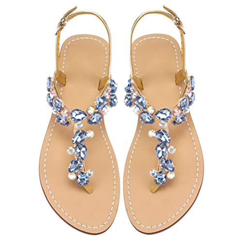 AIJIVOU Women's Rhinestone Flat Sandals, Women Flip Flops with Clip Toe RingBeadeed Rhinestone Crystal Jeweled Sandal Shoes for Summer Beach Oceanside Holiday Outdoor