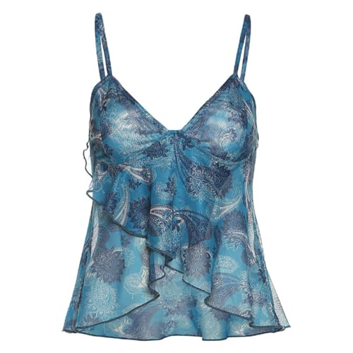 V Neck Strapless Shirt for Women Cute Camisole Grunge Spaghetti Strap Tops Mesh Coquette Y2k Tank Top