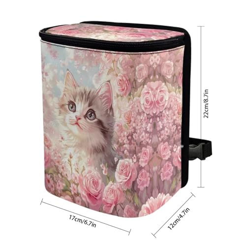 Image of DISNIMO Blossom Cat Car Trash Can Easy-to-Install Car Accessory Interior, Leak-Proof Car Garbage Can Bin Organizer Storage Bag for the Back Seat of Any Cars, Sedans, SUVs & Trucks