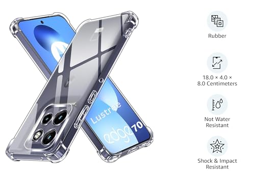 Image of Lustree Back Cover Transparent Case Compatible with Motorola Edge 70 Back Cover | Shockproof Bumper Side Protection | Anti-Scratch Flexible TPU