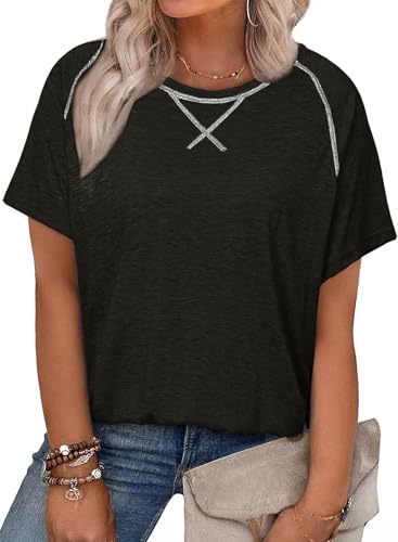 Eytino Womens Plus Size Tshirts Summer Short Sleeve Crewneck Casual Loose Tunic Blouse Tops,5X Black