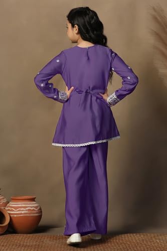 Image of Fashion Dream Girls Chanderi Silk Embroidered Top & Palazzo Set|Kids Salwar Suit|Ethnic Wear