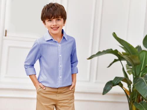 Boys Long Sleeve Button Down Shirts Kids Casual Cotton Collared Oxford Dress Shirt 5-14 Years Blue #TOP3