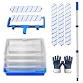 BERXOL Paint Roller Kit, 12PCS Painting Set, 18 inch Paint Rollers Disposable Paint Tray Liners and Roller Covers, 21.26~47.64in Extension Pole, Large Paint Rollers(Gloves Included)