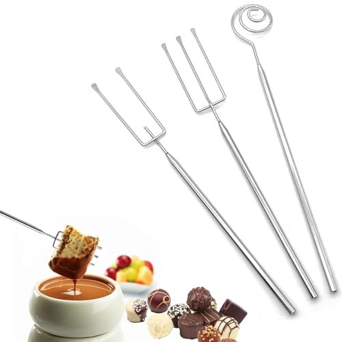 Raheem 3 Stück Schokolade Pralinengabel Set Edelstahl Dessert Fondue Gabel Candy Dip Zubehör Pralinen Besteck Handwerkszeug für Handgefertigte Pralinen, Süßigkeiten, Trüffel, Pralinen Set mit Gitter