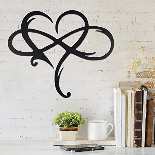 Infinity Heart Metal Wall Decor, Unique Infinity Heart Wall Decor Love Sign Plaque Steel Art Geometric Wall Decor Set Cut Out for Living Room, Bedroom, Indoor and Outdoor (One heart 23.5×20.5 inch)