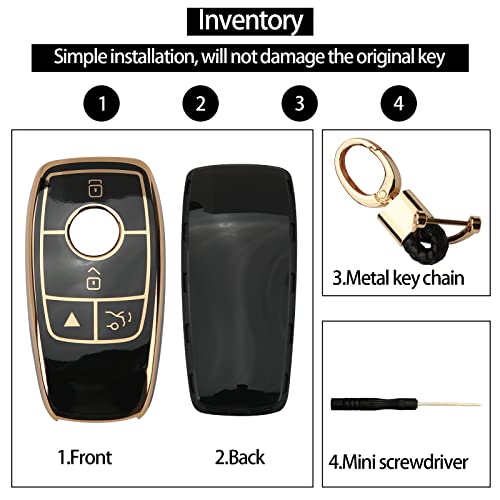 Utft-17 For Mercedes Benz Key Fob Cover,Gold Keychain,With Mercedes Benz 2017-2021 E-Class 2018-2021 S-Class 2019-2021 A-Class C-Class G-Class-Black #TOP6