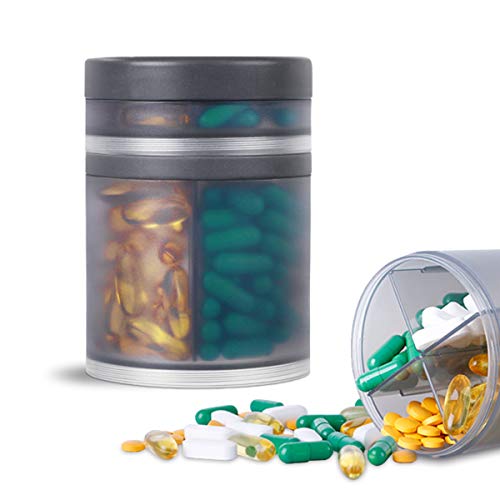 KIGI Extra Large Supplement Organizer and Portable Pill Case with 8 Compartments Double Layers Medicine Dispenser Monthly Vitamins Organizers Pill Bottle, Gray