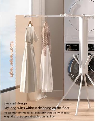 Foldable Clothes Drying Rack, Portable Retractable Drying Stand for Indoor/Outdoor Use, Space-Saving Laundry Rack（White,132cm）