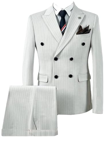 Men's Double Breasted Stripe Suit Peak Lapel Jacket Pants for Formal Party Prom