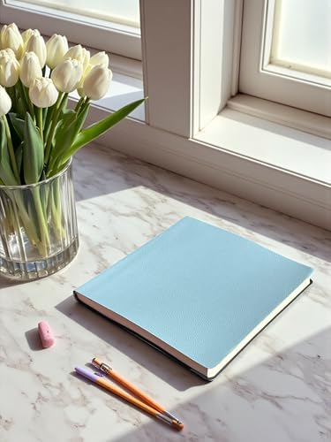 Fark Tanıtım Defter, Çizgisiz Not Defteri – PU Deri Not Defteri – 16,5x16,5 cm, 96 Yaprak (192 Sayfa), 90 gr Ivory Kağıt, Esnek Kapak, Ofis ve Kırtasiye (Buz Mavi) - Görsel 2