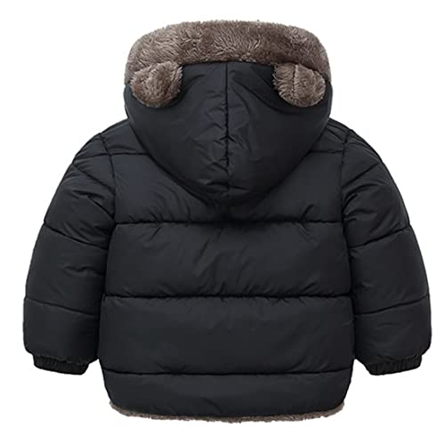 Baby Boys Girls Winter Coat Cute Bear Ear Hooded Jacket Warm Fleece Outerwear Windproof Zipper Infant Toddler Black 18-24M #TOP1