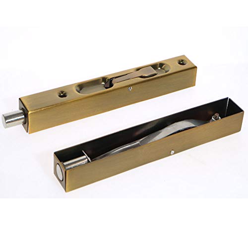 Door Flush Bolt –6" Stainless Steel Flush Bolt,Concealed Security Door Lock,Concealed Slide Lock Bolt,Lever Action Flush Bolt For French Doors,Composite Doors,Wood Doors（2 Pcs） (Antique Brass) #TOP3