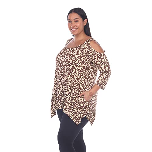 White Mark Women's Plus Size Cold Shoulder Leopard Print Tunic Top With Pockets #TOP2