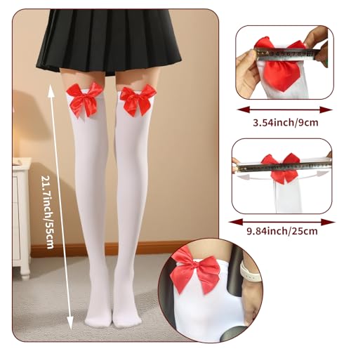 White Thigh High Bows Stockings for Women Over the Knee Socks Sexy Lolita Opaque Velvet Stocking2