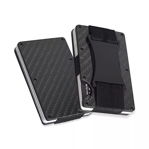 Minimalist Metal Carbon Fiber RFID Blocking Wallet with Cash Strap