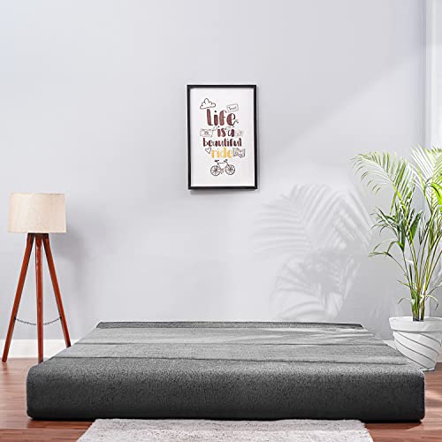 Image of Convertible Fabric Sofa Cum Bed | Foldable Double Foam & Washable Cover with Cushions | Modern Design Use Living Room & Guest Room (Dark-Grey-Multi-Star, 5X6 Ft)