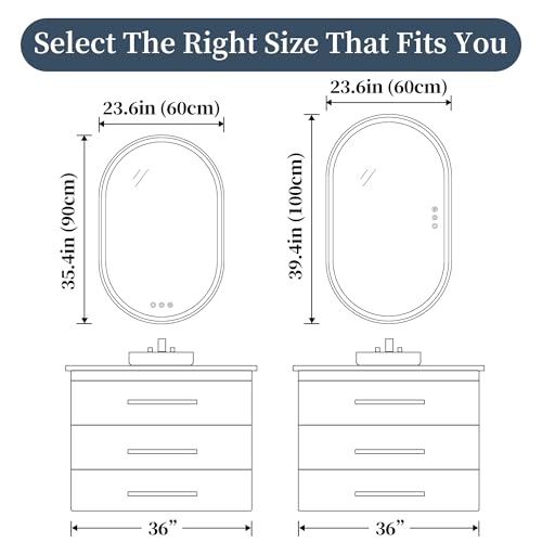 BesMirror LED Mirror for Bathroom 24 x 36 Inch, Oval LED Bathroom Vanity Mirror with Lights, Anti-Fog, Dimmable, 3 Colors by BesMirror - Image 2