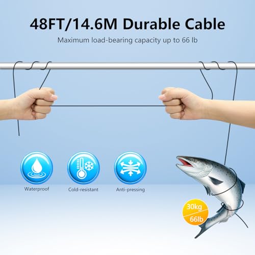 Image of Underwater Fishing Camera,7''IPS Screen Fish Finder,1000TVL Ice Fishing Camera with 12pcs Infrared Lights,6H Battery,USB-C Charging,48FT /14.6M Cable for Lake, Boat, Ice Fishing