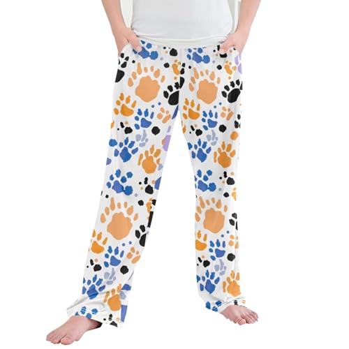 Dog Paw Print Long Pajama Pants Elastic Waist PJ Bottoms with Pockets S A110790