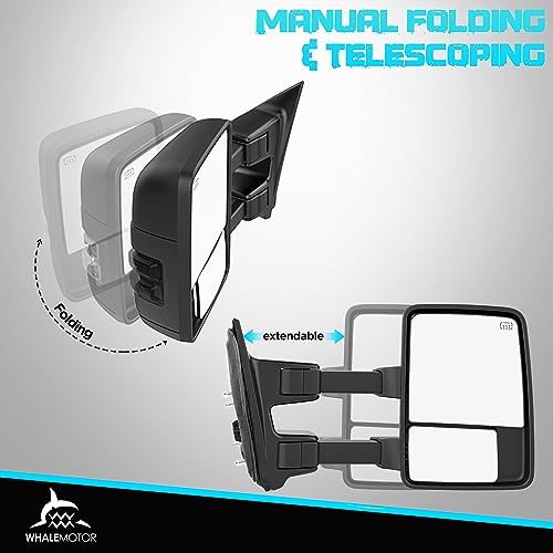 Image of Smoked Power Heated Tow Mirrors Compatible with Ford Super Duty(2003 2004 2005 2006 2007) and Excursion(2001-2005), Extended Trailer Towing Side Mirrors w /Turn Signal for F250 F350 F450 F550