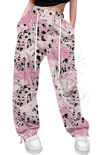 Image of Cromoncent Cargo Pants Girls & Women Parachute Pants Y2K Baggy Rave Clothes Waterproof with Pockets, 6 Years - 3XL