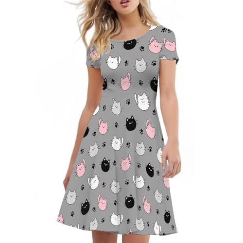 Image of AFPANQZ Womens Casual Summer Lightweight Vintage Dress Short Sleeve Midi Dress Knee-Long Luxury Formal Dress
