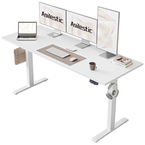 Agilestic Electric Standing Desk, Large 60 x 24 Inches Height Adjustable Desk, Sit Stand up for Work Office Home, Ergonomic Rising Computer Table with Memory Preset, White