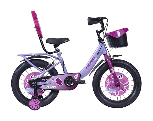 Image of Hero Kitty 16T Single Speed Bicycle for Kids with Training Wheels | Pink | Rigid | Caliper Brake | 10.5 inch Steel Frame | Rider Height : 3ft 6 inch - 3ft 11 inch | 85% Pre-Assembled(Ready to Ride in 5 Mins)