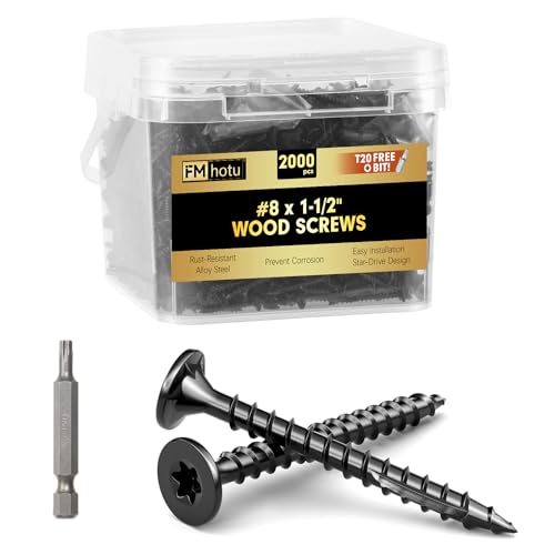 Image of #8 x 1-1 /2 inch Deck Screws, 2000Pcs Star Drive Wood Screws, Rust Resistant Timber Screws for Timber /Log /Landscaping Wood, T20 Star Bit Included, Black