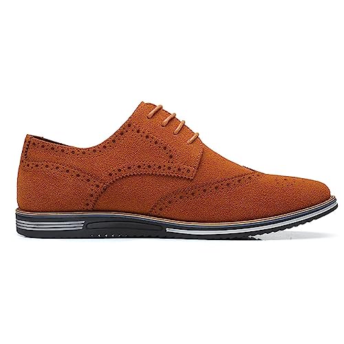 Image of Men's Suede Lace Up Brogue Oxford Shoes,Flats Wing Tips Business Dress Shoe Classic Retro Comfortable Casual Shoe