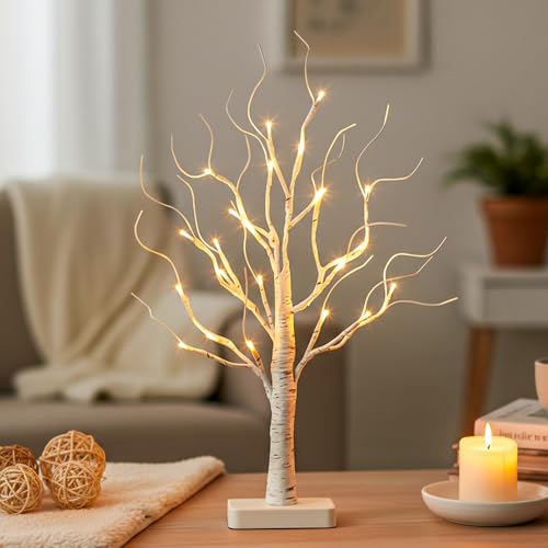 PABIPABI Lighted Birch Tree, 22'' Christmas Tree with 24 LED, Tabletop Centerpiece Artificial Tree...