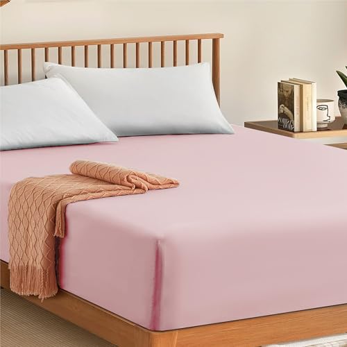 My home store Fitted Sheet 100% Egyptian Cotton 300TC Hotel Quantity 30 cm Fitted Bedsheets (Blush Pink Double)
