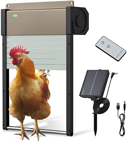 Automatic Chicken Coop Door, Solar Powered Chicken Coop Door Opener with Timer & Light Sensor & Remote Control, Auto Chicken Coop Door with Anti-Pinch Full Aluminum Shutter Door for Predator Resistant