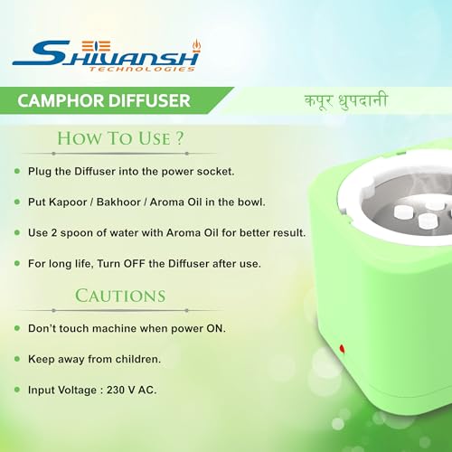 Image of Shivansh Technology Incense Holder Kapoor Dani Electrical Camphor Diffuser Burner | Aroma Diffuser for Home Electric, Essential Oil Diffuser (Living Green)