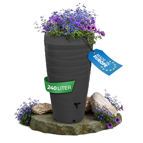YourCasa récupérateur Eau de Pluie 240L [Wave Design] en Plastique - avec Robinet, Reservoir Eau de Pluie recuperateur d Eau de Pluie - cuve Eau de Pluie -...
