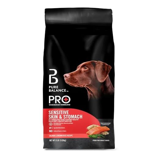 Pure Balance Pro+ Sensitive Skin & Stomach Dry Dog Food, Premium Salmon & Rice Recipe with Probiotics, Prebiotic Fiber, and Antioxidants for Digestive Support, 8 lbs