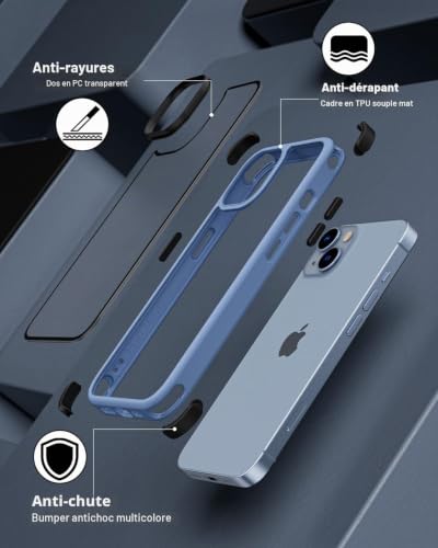 Coque iPhone 14 silicone antichoc pro MobNano etui transparent premium bleu noir - 6