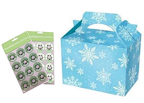 MustBeBonkers Snowflake Light Blue with Frozen Snowflakes Box -Kids Food Meal Picnic Birthday Party Bag Plate Christmas Xmas Boxes Sticker Seals (25 Boxes)