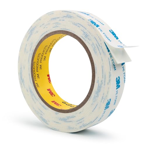 3M 1600T Double Sided Tape, 1 in x 18 ft White PE Foam Tape