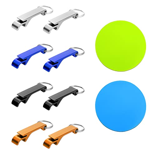 Pack of 8 Bottle Opener Keyrings, with 2 Bottle Opener Pads, Aluminium Beer Opener, Beer Opener Keyring, Mini Bottle Opener Key, Bottle Opener Pendant Keys