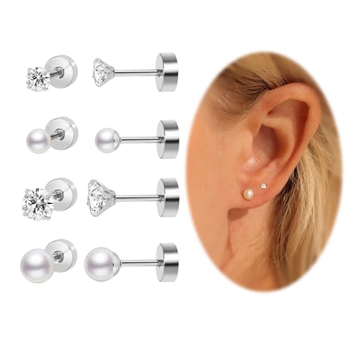 DAI JY Titanium Nap Cubic Zirconia Earrings Stud Set, Helix Cartilage Tragus Piercing Jewelry...