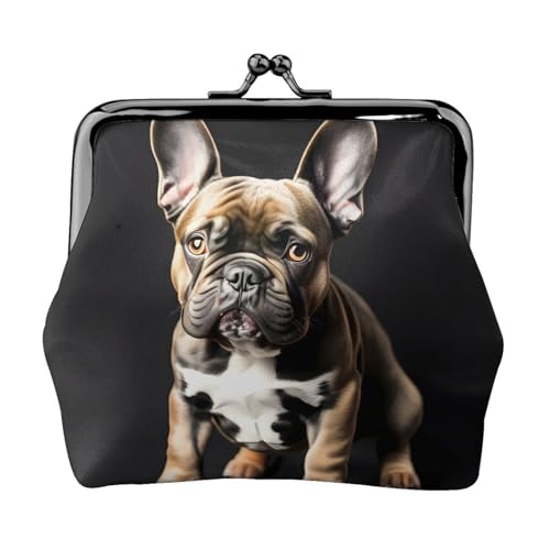 long ears french bulldog print Women's leather kiss lock coin wallet Portable wallet for office and travel