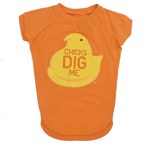 Peeps Medium Dog T-Shirt, Orange, 'Chicks Dig Me', Cotton, Machine Washable, Size M