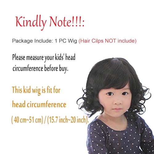 Black Curly Wigs for Kids Child Bangs Heat Friendly Cosplay Wig