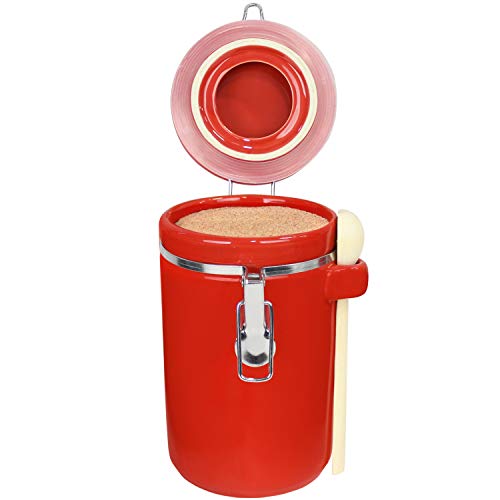 Blue Donuts 45 Oz Ceramic Airtight Jar, Ceramic Airtight Food Storage Containers, Ceramic Kitchen Canisters, 1330 Ml Airtight Jar, Flour Jar With Lid, Airtight Food Storage Containers For Pantry, Red #TOP2