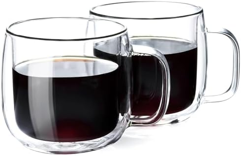 ポカロティー ダブルウォール グラスカップ 300ml 2個セット 耐熱ガラス コーヒーカップ 二重グラス 二重構造 ガラスカップ 熱湯可 電子レンジ対応 保温 保冷 耐熱温度差170℃ 取っ手付